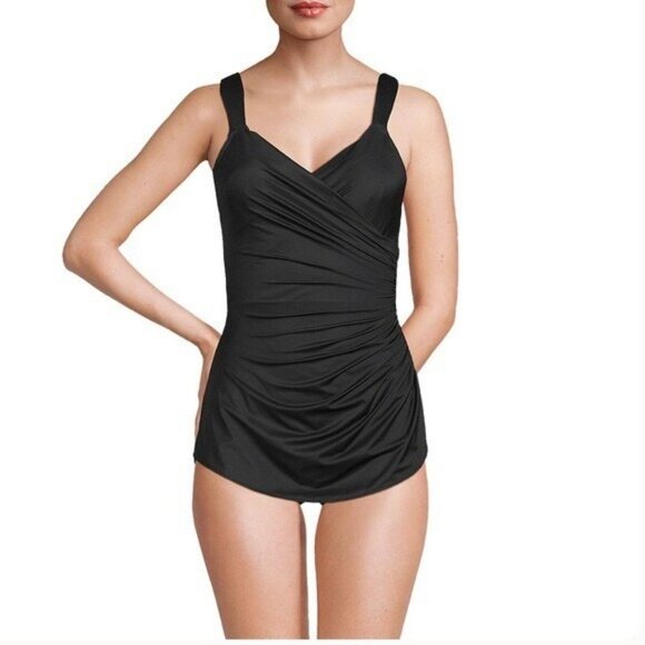 Lands end slender tummy control skirted black swimsuit - Picture 6 of 7
